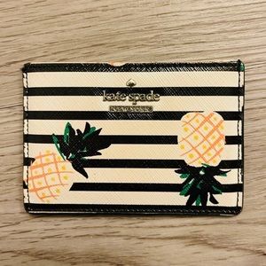 Kate Spade Compact Card Holder - Tropical Yellow Pineapple & Stripes - E…